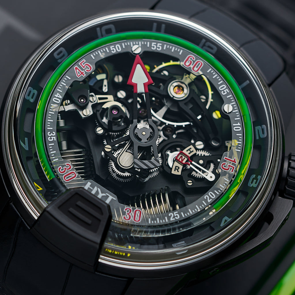 HYT H2 BLACK DLC GREEN FLUID LIMITED EDITION dial